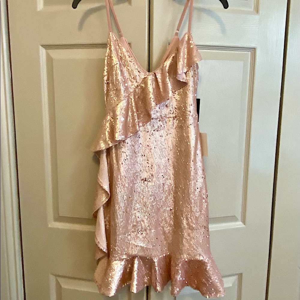 Lulus Clementina Rose Gold Pink Sequin Ruffle Mini Dress - Picture 2 of 11